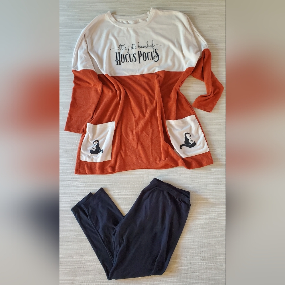 Hocus Pocus Themed Long Sleeve Tunic Front Pockets Size 2X Halloween